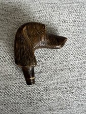Pommel of cane or umbrella in carved wood, in the shape of a dog's head
