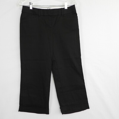 Ann Taylor LOFT Pants Womens 0 Black Wide Leg Cuffed Career Business Dress NWT
