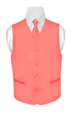 BOY'S Dress Vest  NeckTie Solid CORAL PINK Color Neck Tie Set for Suit or Tux