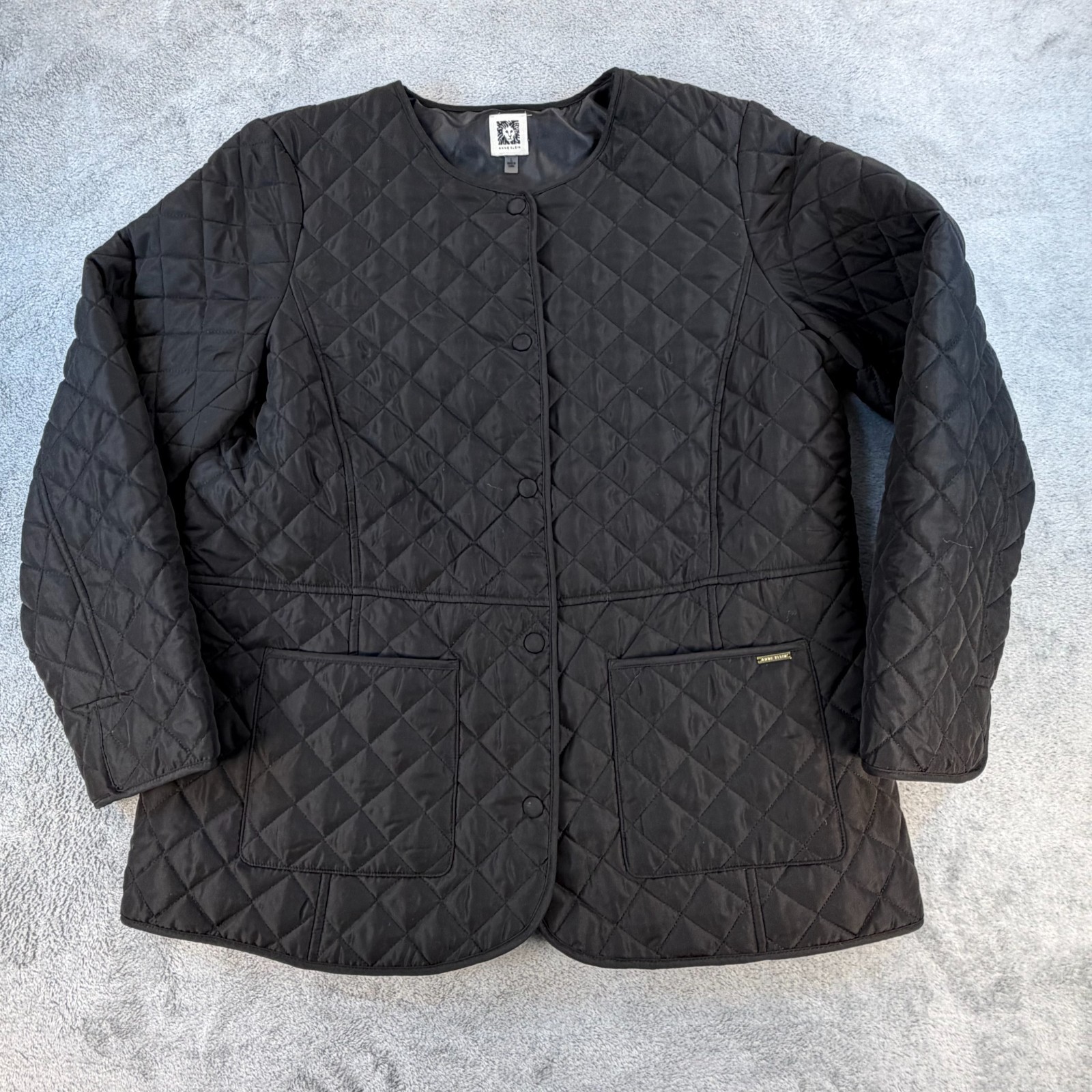 Anne Klein Women’s Quilted Jacket Black Diamond Pattern Snap Front Size L