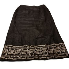 Vintage Talbots Womens Skirt Size 14 Black Linen Midi Lagenlook Boho Artsy