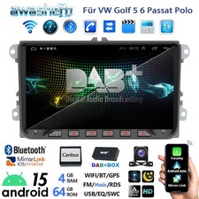 DAB+ 4+64G Android 15 Carplay Autoradio GPS Für VW GOLF 6 Touran EOS Tiguan Polo