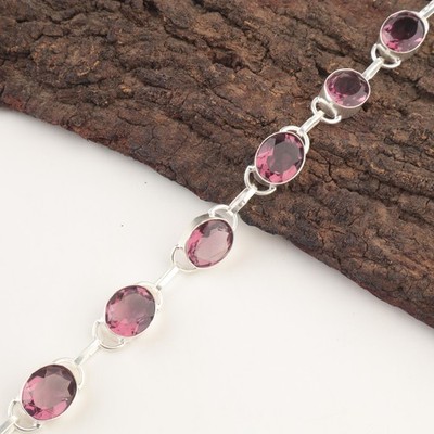 925 Sterling Silver Oval Rhodolite Minimal New Chain Mother Anniversary Bracelet