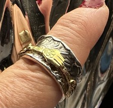 Israel Vintage Sterling Silver 925 Ring Two Tone Spinner Hands Spin Prayer SZ 8