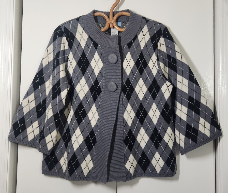 CLASSIC ELEMENTS Argyle Swing Cardigan Sweater L … - image 1