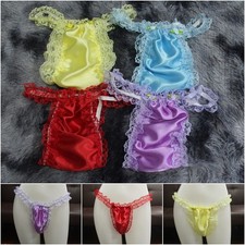 A240 2XL/ElasticW.25-44" Vtg Style 4Pcs Satin Thong Bikini Panties Underwear