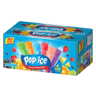 Pop-Ice Assorted Fruit Freezer Ice Pops, Gluten-Free Frozen Snack, 1.5 oz, 80 Ct