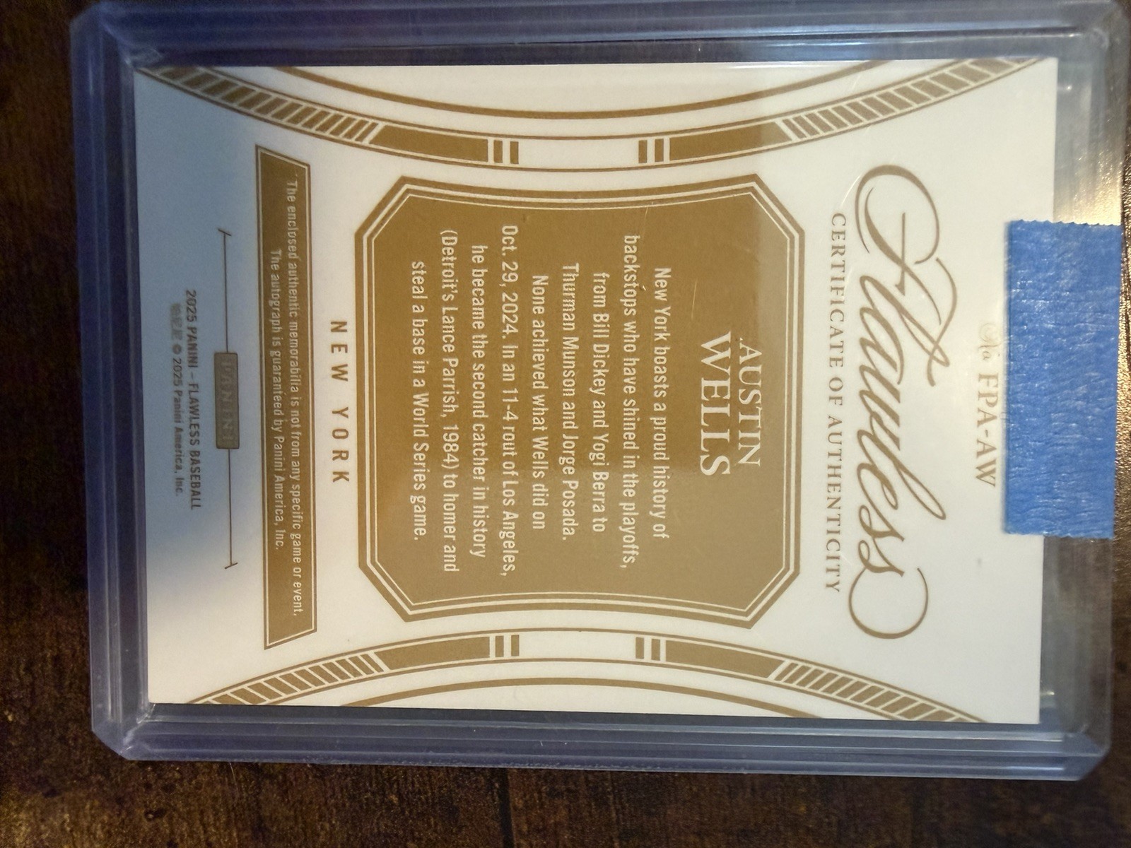2025 Panini Flawless Baseball Austin Wells Flawless Patch Auto  /25 #FPA-AW view 2