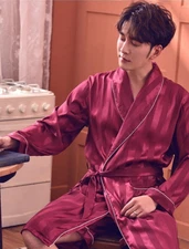 FREE SHIPPING   Mens Satin Robe Silk Robe satin Gown Satin Silk Pajama Lounge PJ