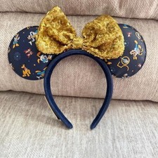 Disney- Parks 50th Gold Sequin Bow Loungefly Minnie Mouse Ears Bow Headband US