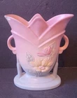 Vtg Hull Magnolia Art Pottery Double Handled Floral  Vase 7- 8-1/2"  READ