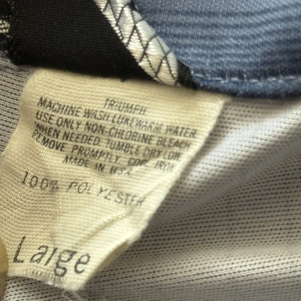 复古 Triumph 复古摇滚保龄球衬衫蓝色阴影条纹箭头男式 L — 第 3/4 张图片