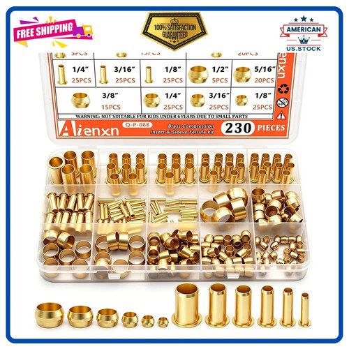 230PCS 6 Sizes Brass Compression Fittings Assortment kit