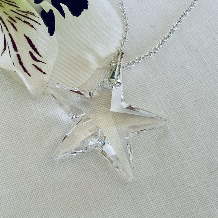 925 Silver Large 28mm Clear Necklace Pendant Star Made With Austrian Crystals