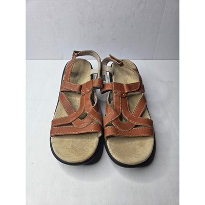 Spenco Total Support Tan Leather Strappy Orthotic Sandals Womens 10 Low Wedge