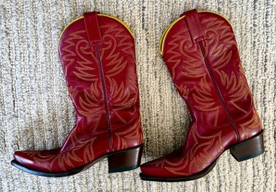 Sendra Mid Calf Boots Red Leather Pointed Toe Western Cowboy Women's size 9
