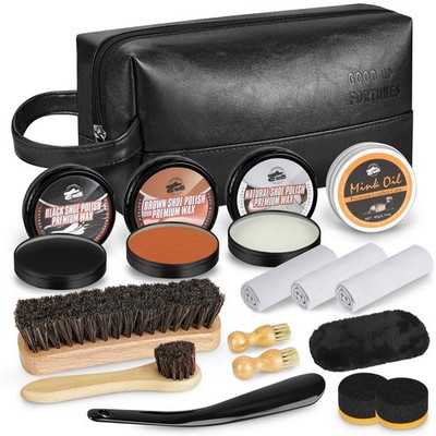 Shoe Shine Kit for Men & Women, 16Pcs Black Shoe Polish Kit for Leather Boots...