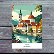 Retro Postcard Passau - Vintage Style City View - Postcard