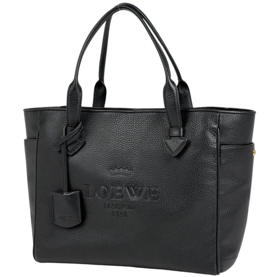 Loewe — Loewe Heritage Small Logo Leather Black Tote Bag #BS1538