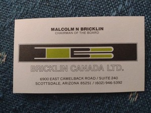 Malcolm Bricklin Chairman Of The Board Bricklin Canada Business Card 