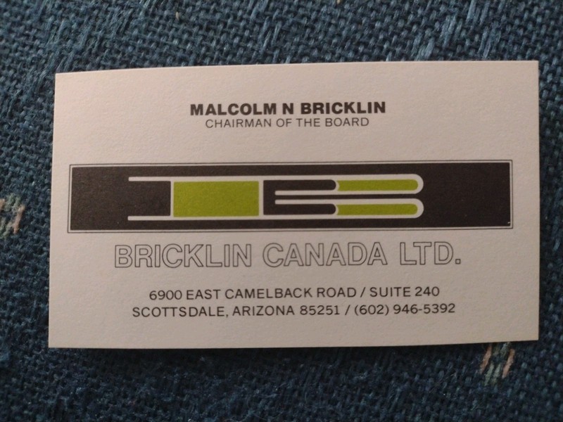 Malcolm Bricklin Chairman Of The Board Bricklin Canada Business Card 
