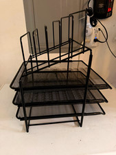 Black Metal Mesh 3-Tier Letter Tray Desk Organizer with File Sorter