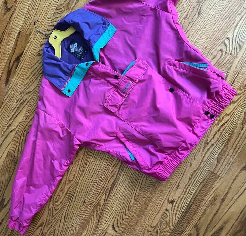 Cortavientos vintage Columbia para mujer, rosa M cremallera completa detalles verde azulado Foto 3 de 4