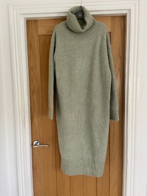 H&M Light Green Chunky Knit Polo Neck Oversized Jumper Dress - SMALL S NEW  10-12 | eBay UK