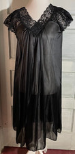 NWT Lati Fashion Intimates Black Satin Lace Night Gown Sleep Dress 36825 Size M