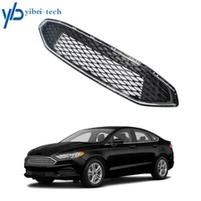 Black W/Chrome Mesh Grill For Ford Fusion 2017/2018 Front Bumper Upper Grille