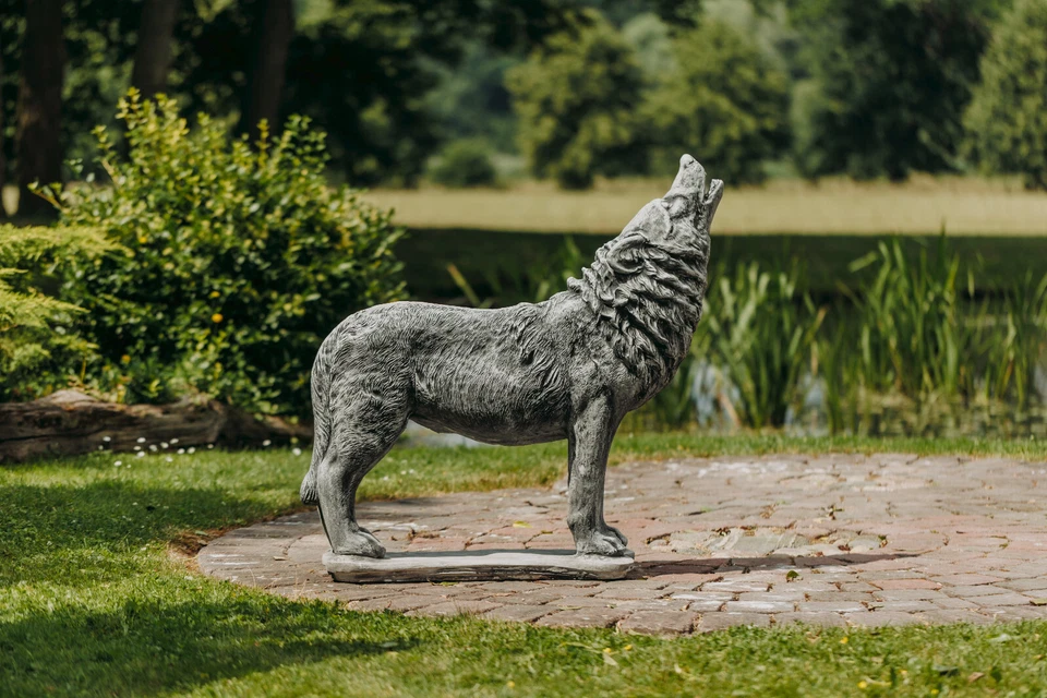 Heulender Wolf Steinfigur H.98 cm 105 x 28 cm Grau 160 kg Beton frostsicher - Bild 2 von 4