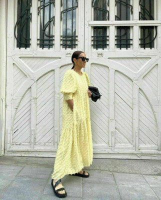 ZARA Yellow Voluminous 3D Textured Weave Midi Maxi Occasion Dress Size M 12  40 | eBay