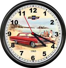 Licensed 1963 Chevy 2 Door Sedan Red Vintage Chevrolet General Motors Wall Clock