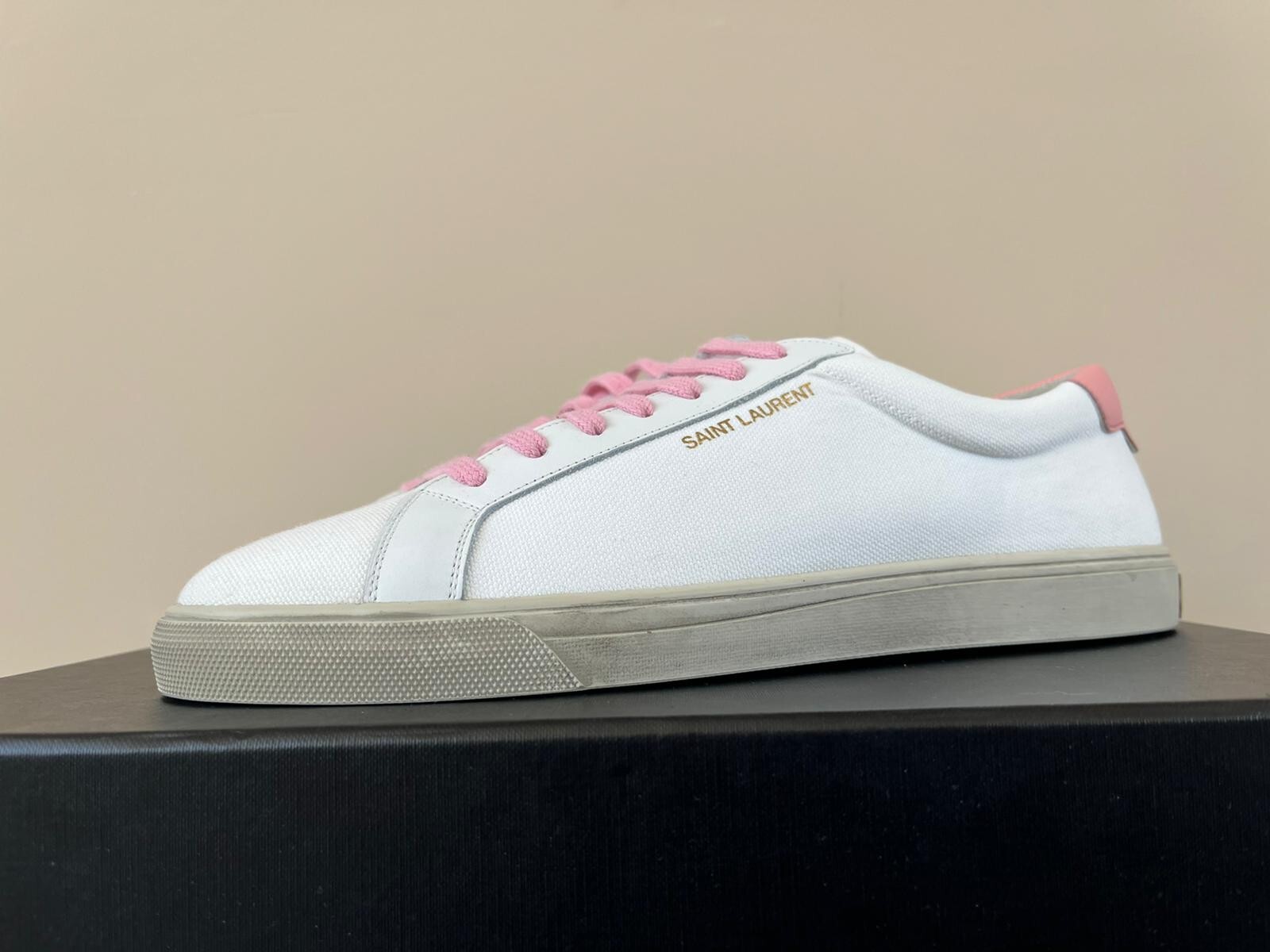 Sneakers basse Saint Laurent Paris Andy bianco rosa nuove con scatola 41