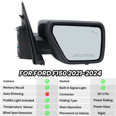 Right Side Mirror W/Camera Blind Spot Power Fold Sensor For Ford
