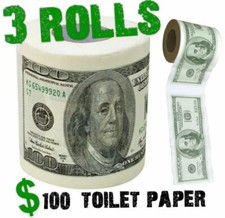 3  Hundred Dollar Bill Toilet Paper Money Rol...