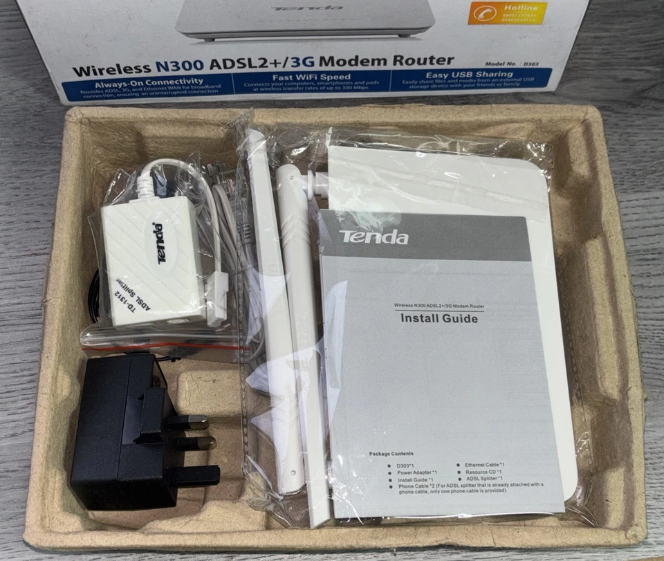 Modem Router D303 ADSL2 3G 300Mbps Tenda Wifi Wireless Router 3G Nas Iptv USB - Image 3 of 4