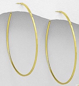 Authentic 3.6g Solid Sterling Silver 2.36" Endless Hoop Earrings 18k Yellow Gold Plated