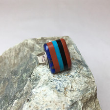 Handmade Natural Multicolor Stones, Sterling Silver Ring, Sizes- 6 1/4, 6 3/4