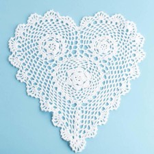 Package of 6 White Cotton Hand Crocheted 12" Heart Lace Doilies