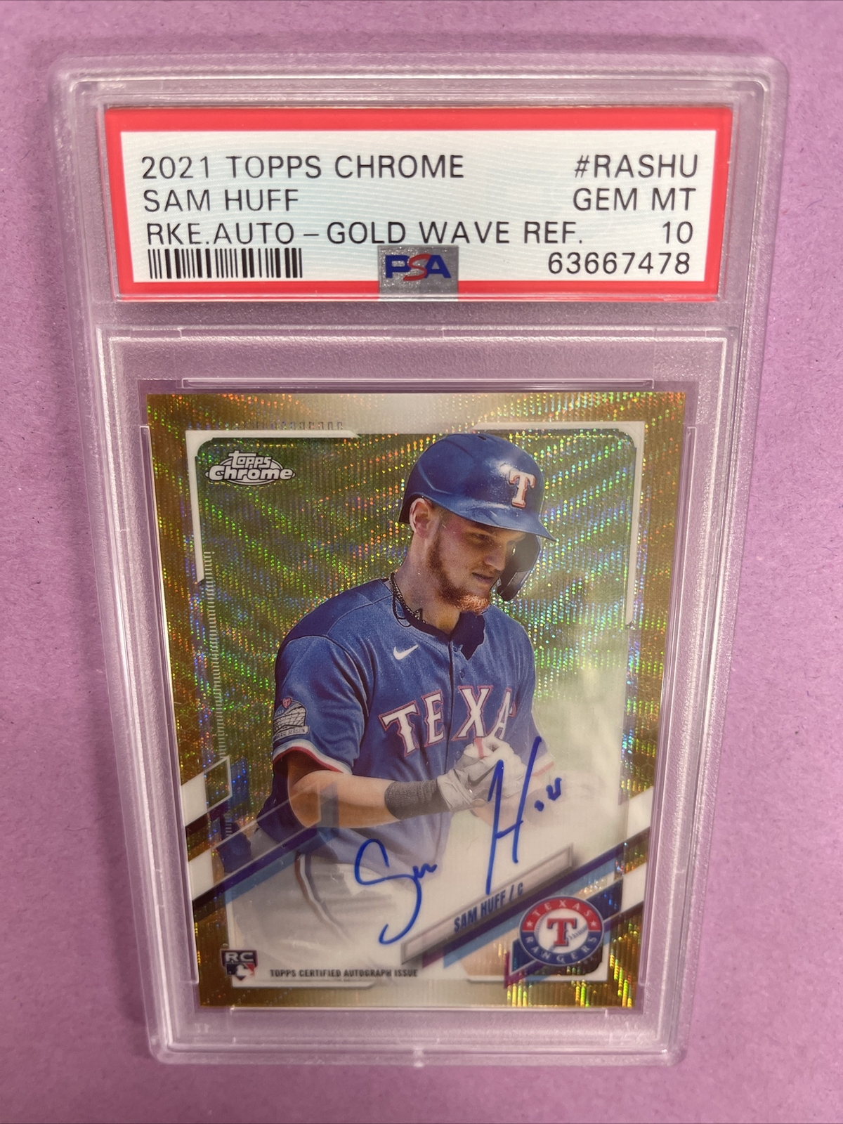 2021 Topps Chrome Sam Huff RC Rookie Auto-GOLD WAVE REF. /50 PSA 10 POP-2 #7478