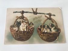 With Best Wishes Kittens and Puppies in Baskets Postcard