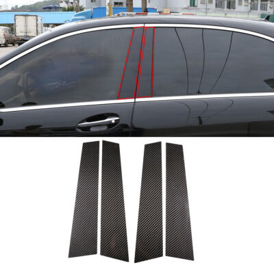 4x Carbon fiber Window Center Pillar Cover Trim For Mercedes Benz S Class 14-20