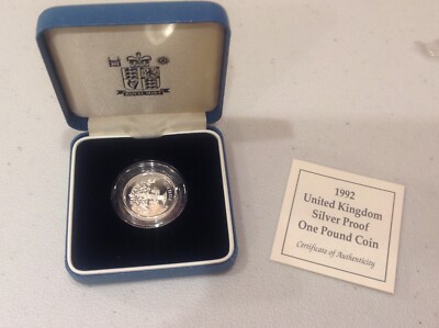 Great Britain 1992 Oak Tree 1 Pound Silver Coin,Proof Sharp Coin b8d