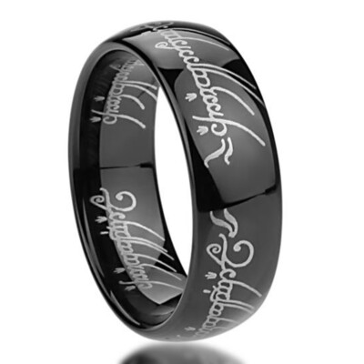 6mm Titanium Ring Laser Lord of Rings Black Color Band Gift box / Ship from USA
