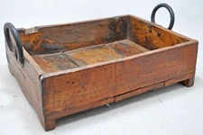 Antique Wooden Rectangle Kitchen Basket Tray With Handles Original Hand Crafted