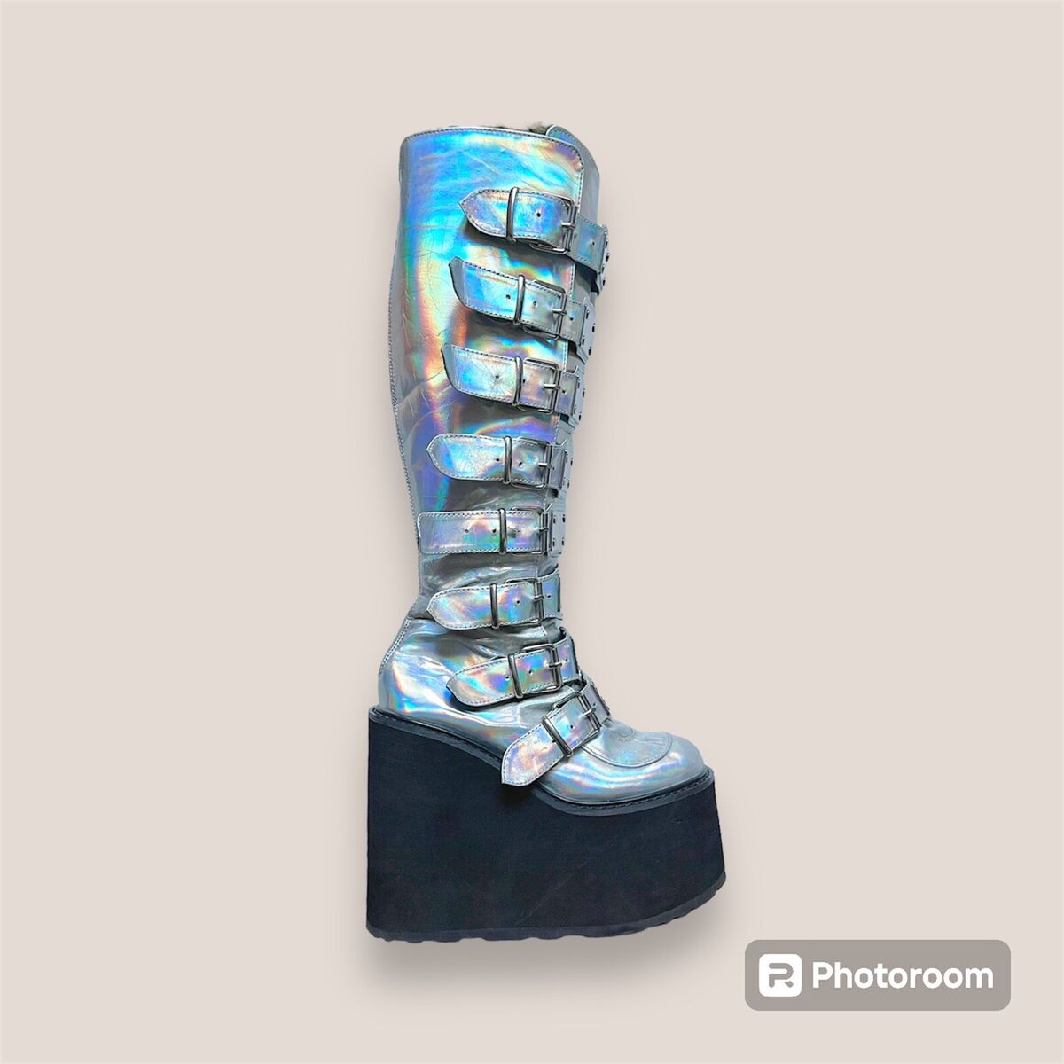 👽🛸 Demonias swing 815 holographic silver knee high 👽🛸 Demonias swing 815 holographic silver knee high