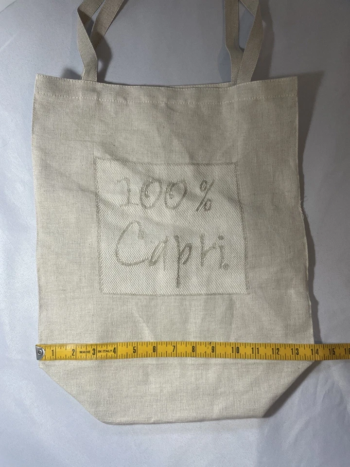 100% Capri бежевый льняной ткани сумка с короткими ручками 14,5 x 13 x 5 x 5,75» отличном состоянии - Изображение 4 из 4