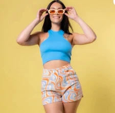 FRNCH Tiffany Creme Wavy Shorts Size Small