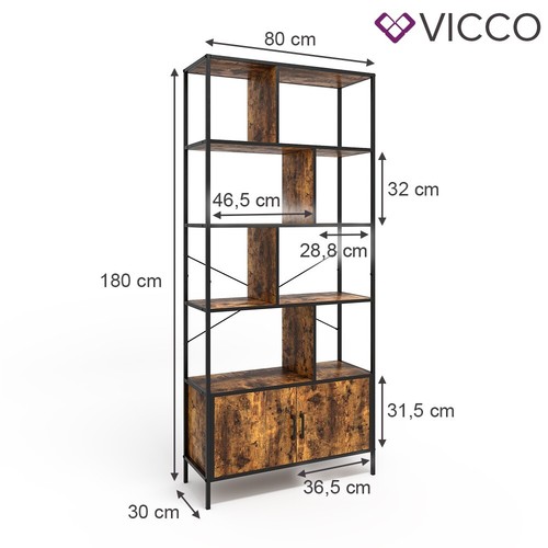 Bücherregal Fyrk Eiche rustikal 80 x 180 cm mit 4 Regalebenen Vicco - Bild 3 von 9